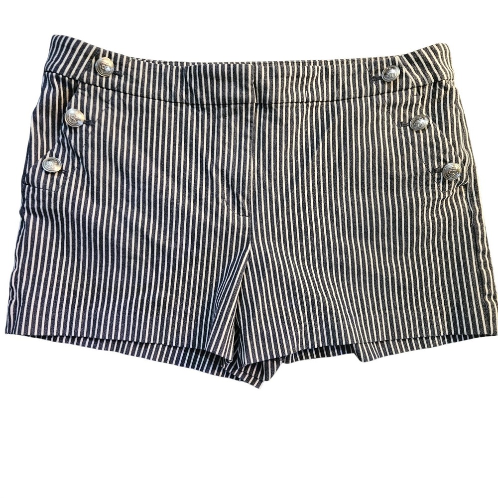 Loft Women's Riviera Shorts Size 14 Blue White Stripe Mid Rise Cotton Blend